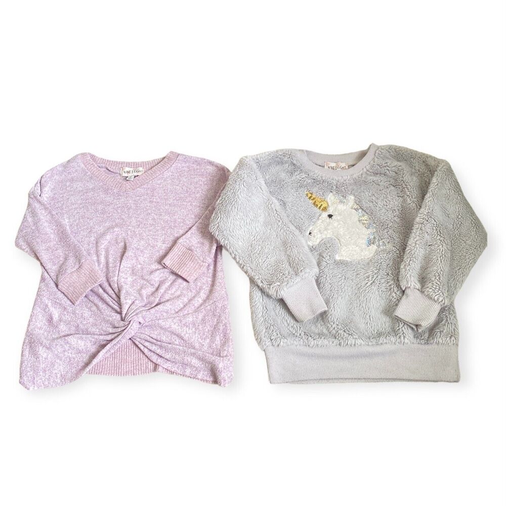 Girls Size 4 4T Unicorn Sweatshirt Sequins Pink Sweater Lot of 2 Winter Clothes - Picture 11 of 11